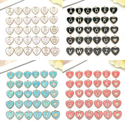 Double-Sided Enamel Peach Heart & 26 Letters Pendant Necklace Charm, 16x15mm Jewelry Accessory.