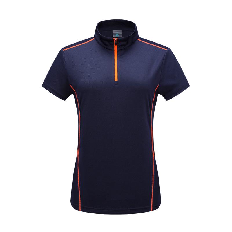 

Женская быстросохнущая футболка с коротким рукавом и молнией до половины - Влагоотводящая, дышащая, топ для хайкинга со стойкой L (95-110 Jin) темно-синий