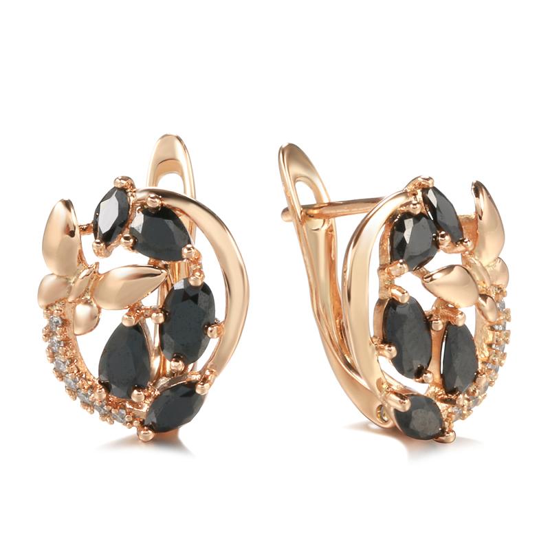

New Fashion Black Natural Zircon Butterfly Earrings Rose Gold Color Stud Earrings For Women Party Cute Wedding Jewelry