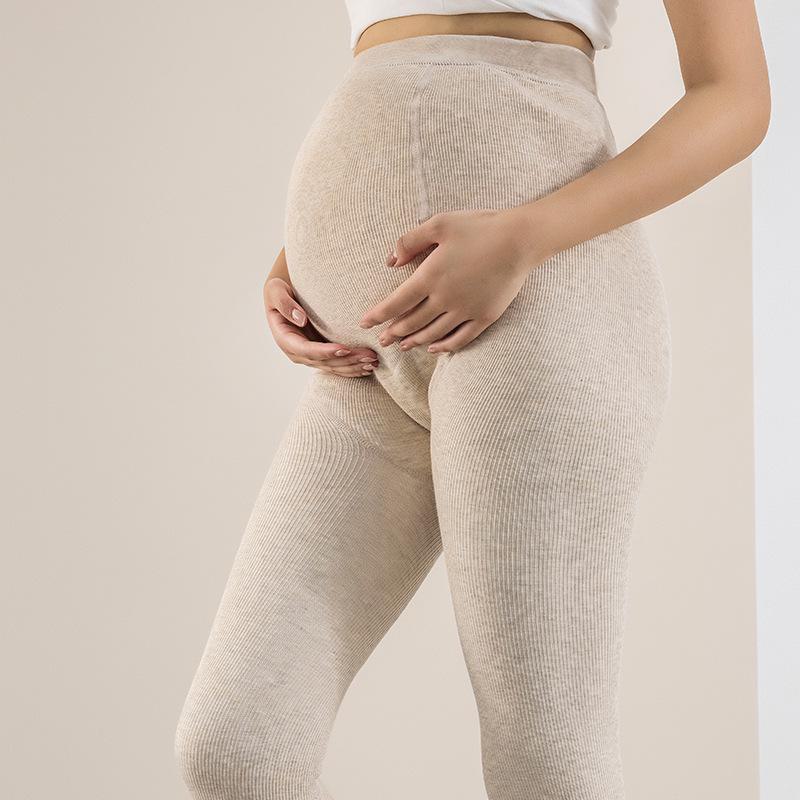 Maternity Leggings with Belly Support: Thin, Plus Velvet Pantyhose with Vertical Stripes for Spring/Autumn Outerwear.