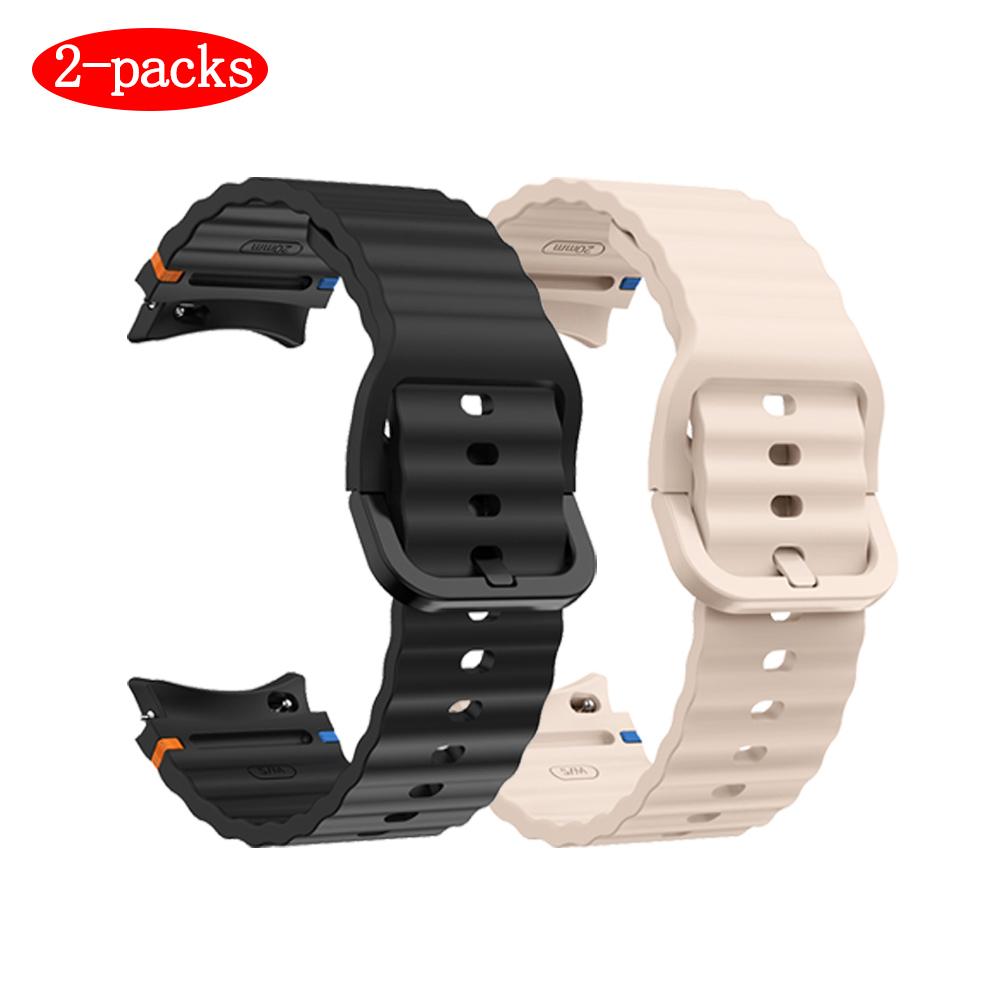 2Packs Suitable for Samsung watch7/FE wave stitched color buckle silicone strap Suitable for Samsung watch6/5/4 strap
