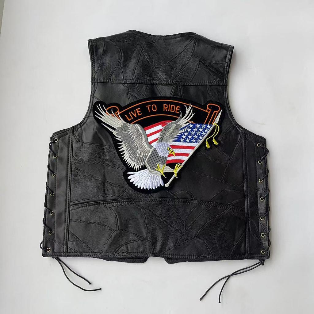 Leder Motorradweste, Herren Lederweste, Europäische und Amerikanische Radfahrerweste, Ganzjahresweste, Besticktes Abzeichen Sonderangebot