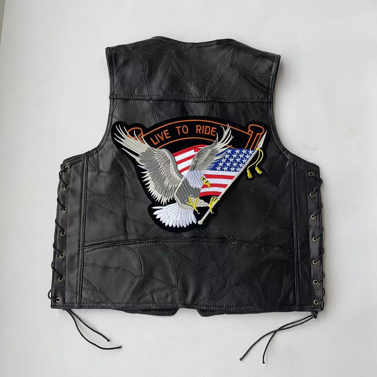 

leather motorcycle vest, men s leather vest, European and American cycling vest, four-season vest, embroidered badge special offer XXXL