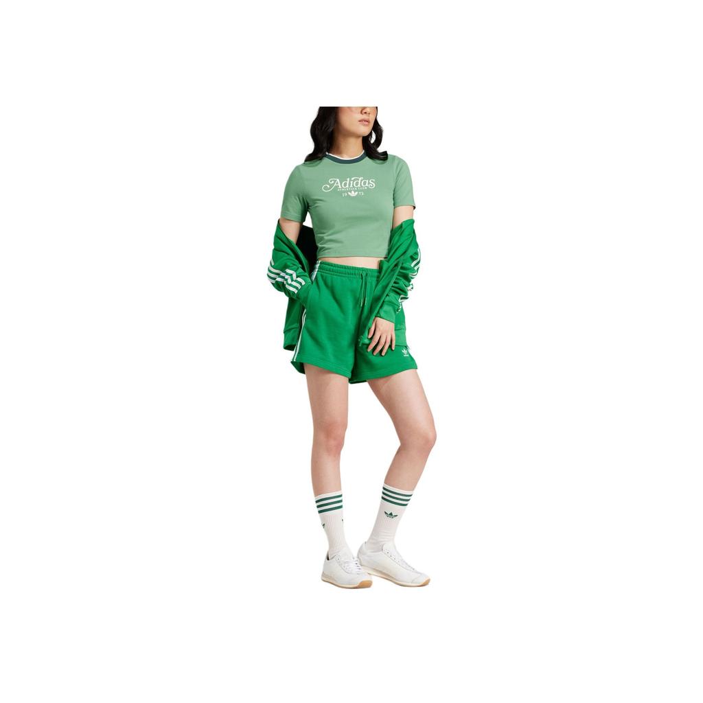 Adidas Originals Badge Slim 3-Stripes T-Shirt Comfortable Versatile Round Neck Short Sleeve Women Tops Green IY5238