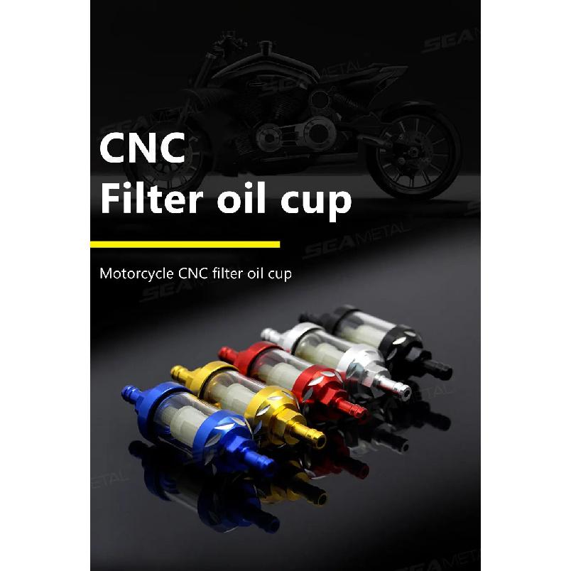 SEAMETAL Universal 8mm Gas Fuel Filter CNC Aluminum Alloy Glass Gas Fuel Gas Oil Filters for Motorcycle Dirt Pit Bike ATV Quad