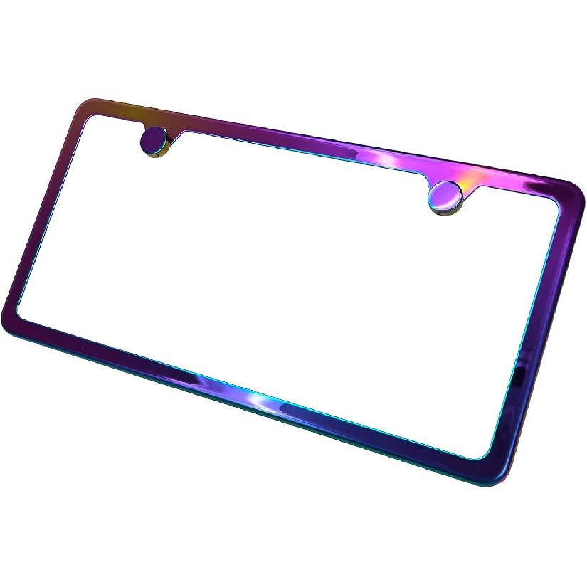 Two Holes Slim License Plate Frame Neo Chrome Aurora Electroplating Burnt Titanium Mirror Chrome Universal Fit Anti Rust Metal Screw On Cap Cover,