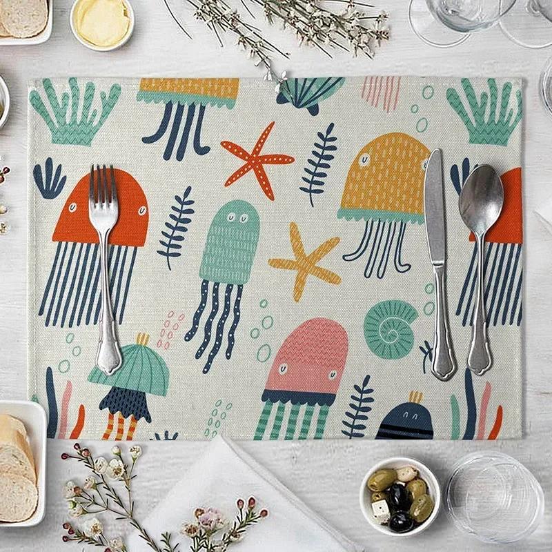 1PC Tiger Lion Place Mat Cartoon Animal Pattern Table  Creative   For Wedding Kitchen Decor Marine Life Placemat