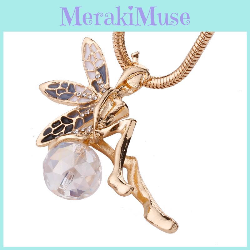 Angel Necklacecrystal Wing Encrusted Sweater Chain Drop Pendant Jewelry Gift