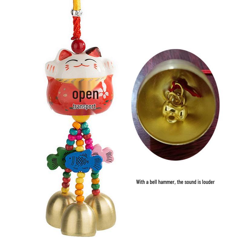 Cat Ceramic Wind Chime Doorbell Pendant - Small Hanging Ornament for Doors or Shop Openings