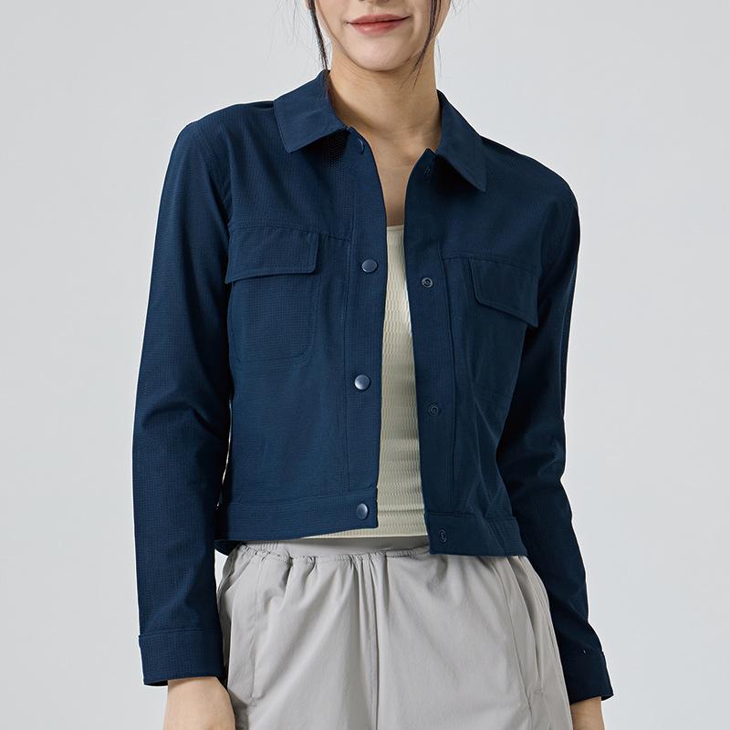 

New autumn and winter top women s long-sleeved breathable casual sports jacket quite profile commuter short tooling shirt S