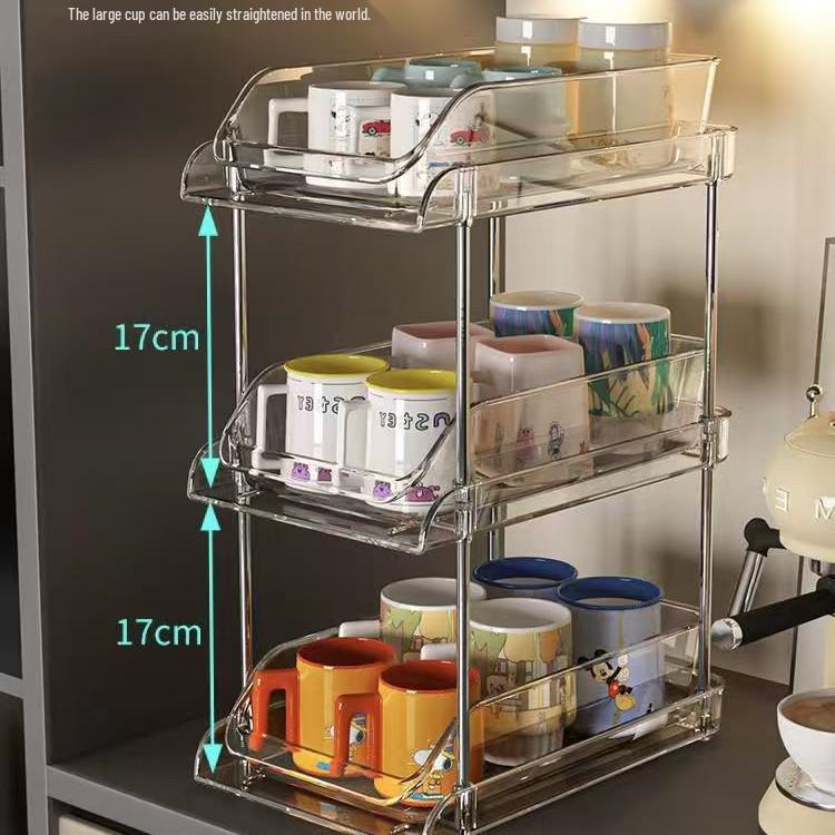 Luxury Double-Layer Pull-Out Cup Holder & Organizer: Kitchen Desktop Multi-Purpose Storage Rack.