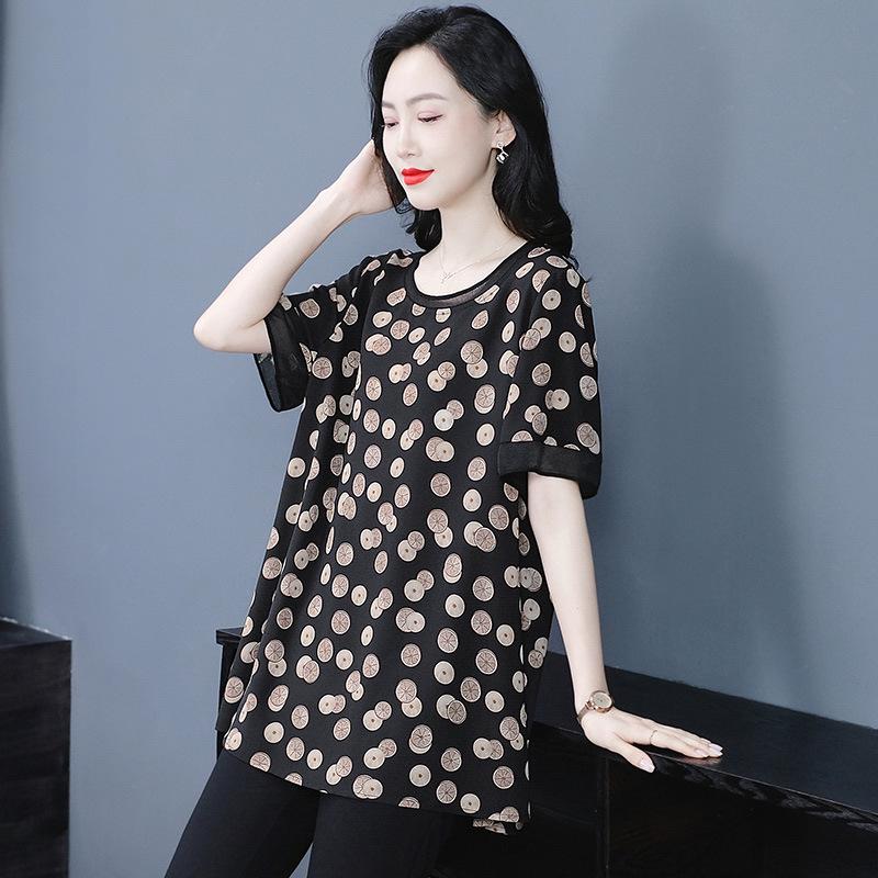 

Летняя блузка из шифона с принтом, свободного кроя, больших размеров, для женщин среднего возраста 6XL (Recommended 220-240 lbs) цветочные печати