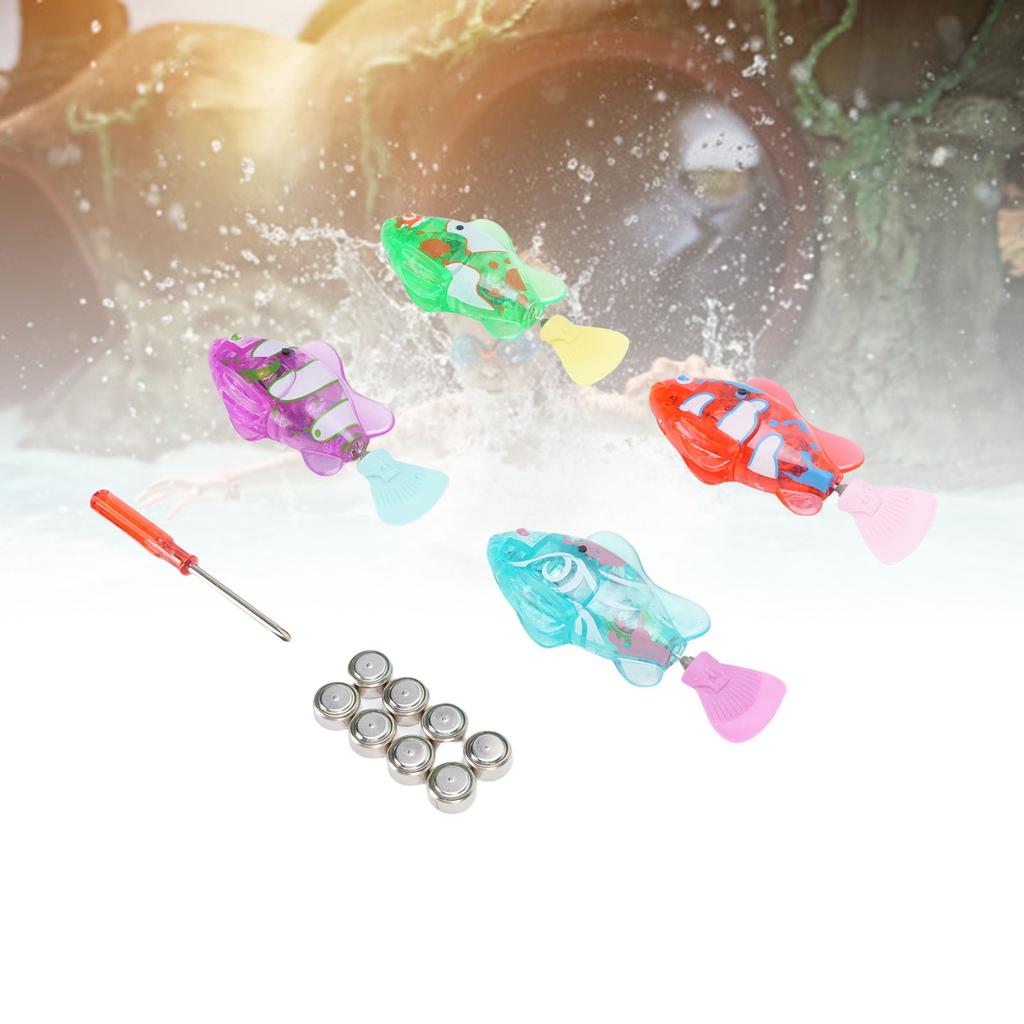 4PCS Robotic Swimming Fish Water Activated Robot Fish Electronic Cat Toy with LED Light for Sink Bathtub Swimming Pool
