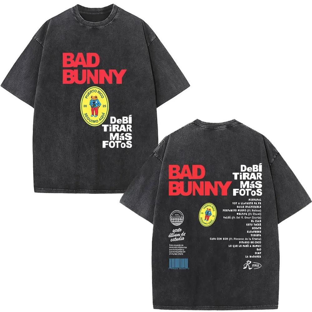 Rapper Bad Bunny Album Cover Print TShirt Washed Vintage Loose Oversized Unisex Couples Streetwear Trendy Cotton high quality