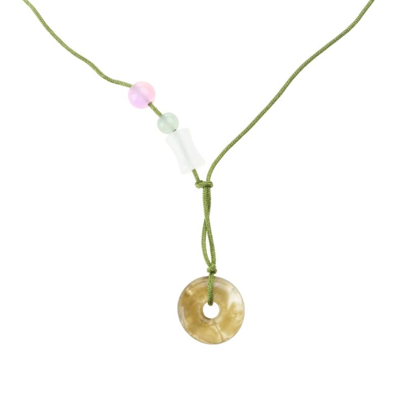 

Peace Buckle Pendant Necklace Vintage Waxed Rope Jade Beaded Clavicle Chain Necklace Vintage Sweater Chain Jewelry 1