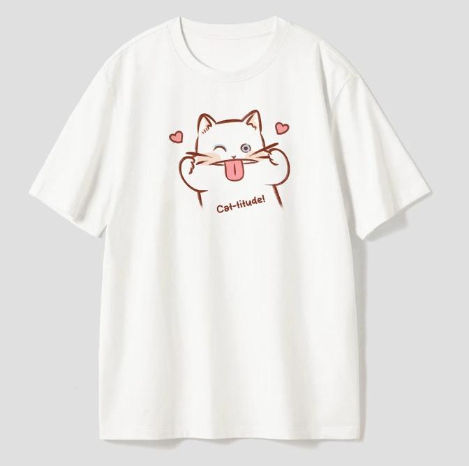 Cute Cat Graphic T Shirt Funny Winking Cat Design Shortsleeved Tee Casual Fashion Simple Top for Cat Lovers Versatile Stylish S
