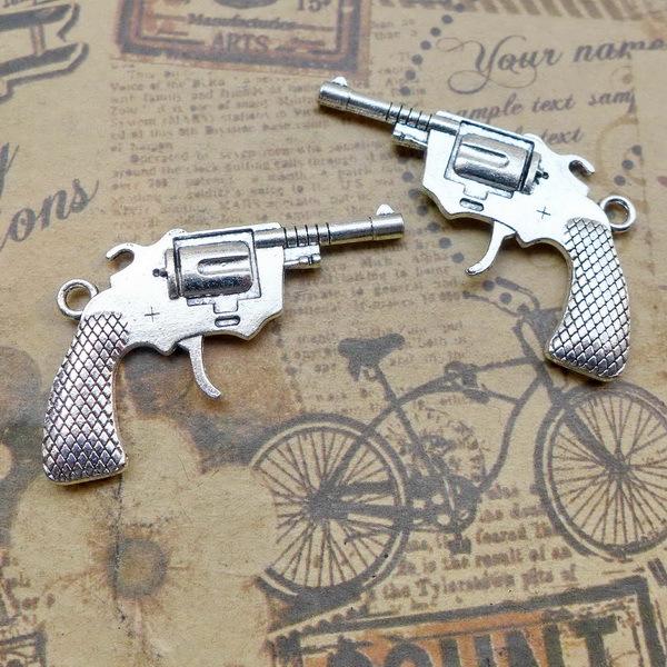 Antique Silver Alloy Gun Jewelry Accessories, 40x25mm, 50 pcs, 4g each античный серебряного