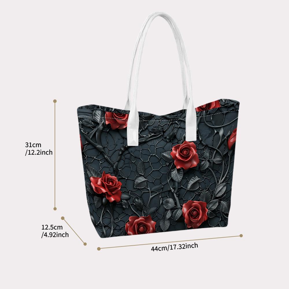 Elegant Rose Pattern Shoulder Bag Fashion Daily Commute Tote Handbag