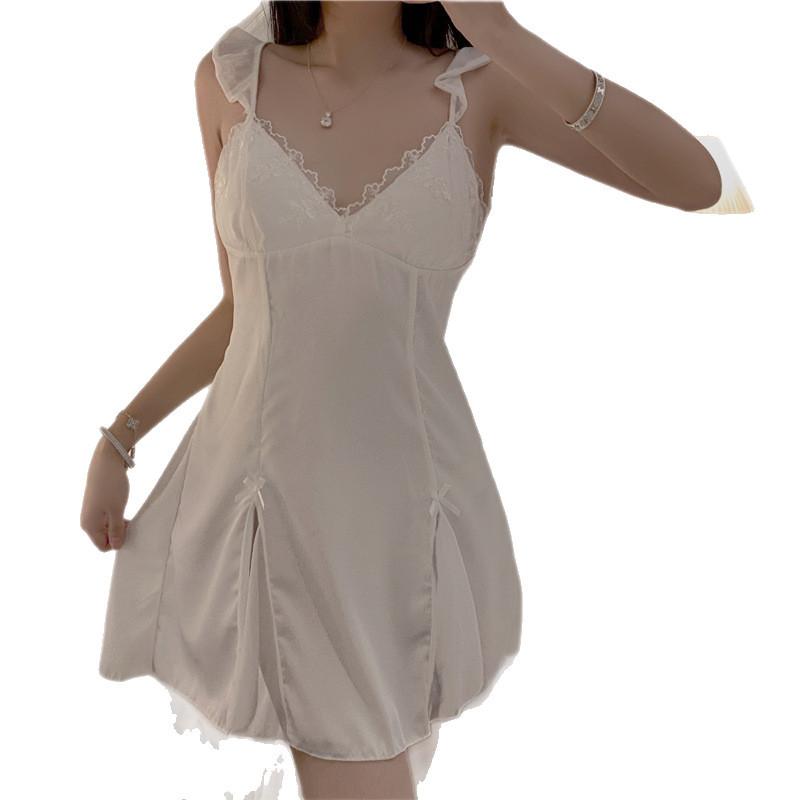 Sexy pajamas women's pure desire style high sense summer ice silk lace nightdress suspender summer style mood with chest pad summer