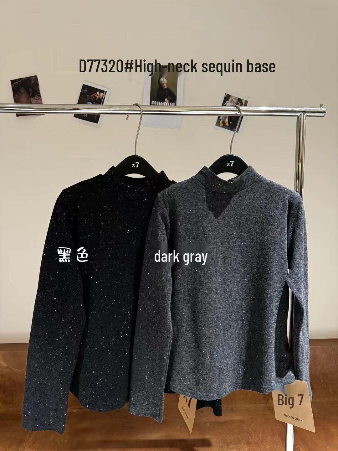 

Da7 Женская рубашка с пайетками, стойкой воротник, большого размера, зимняя - корейский стиль Black with Grey