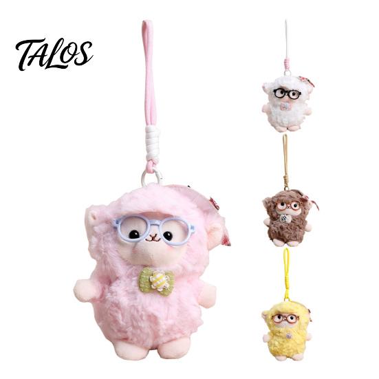 Soft Waxy Plush Pendant Sheep Doll for Bags And Keys, Curly Stuffed Animal Keychain Polyester Fiber with Bow Glasses Accessories, Cute Hanging