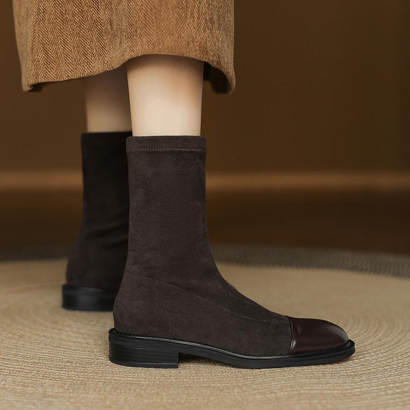 Krazing Po Microfiber Flock Winter Round Toe Size 33 Chelsea Boots Size 43 Zipper High Quality Low Heels Ankle Boots