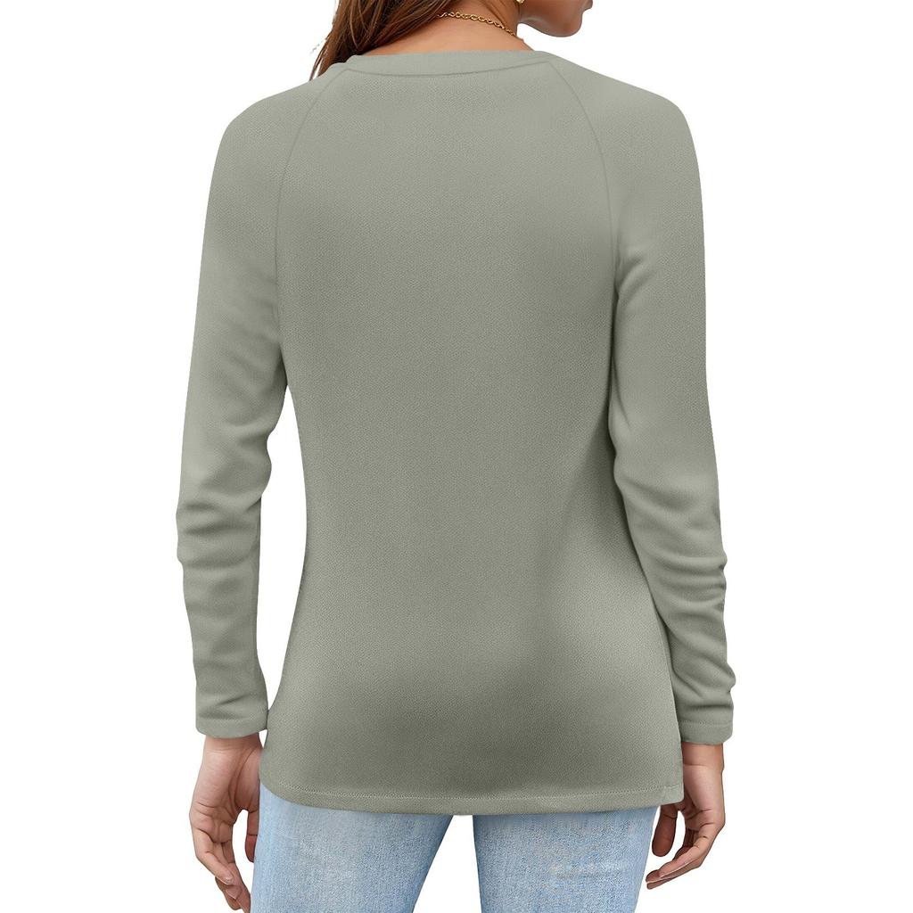 Women's T Shirt Color Button Long Sleeve Daily Weekend Fashion Basic V- Neck Regular Top