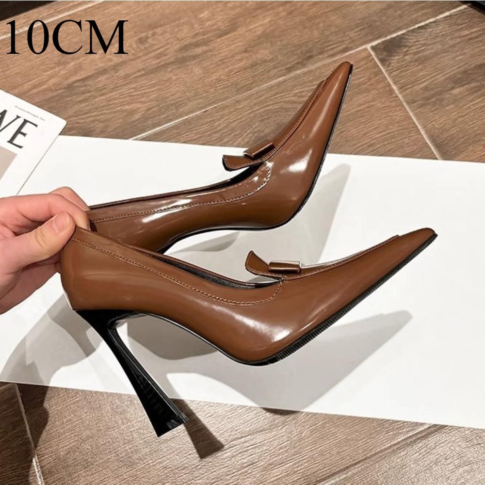 High Heels Women's 2025 New Retro Pointed Royal Sister Single Shoes Casual Business Black Thin Heel Patent Leather High Heels