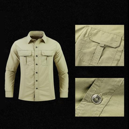 Men Spring Fall Outdoor Shirt Quick Dry Plus Size Soft Breathable Waterproof