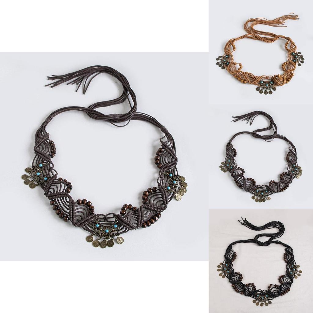 Bohemian Waist Belt Ethnic Style Handwoven With Coin And Moon Details For Vacation Wear