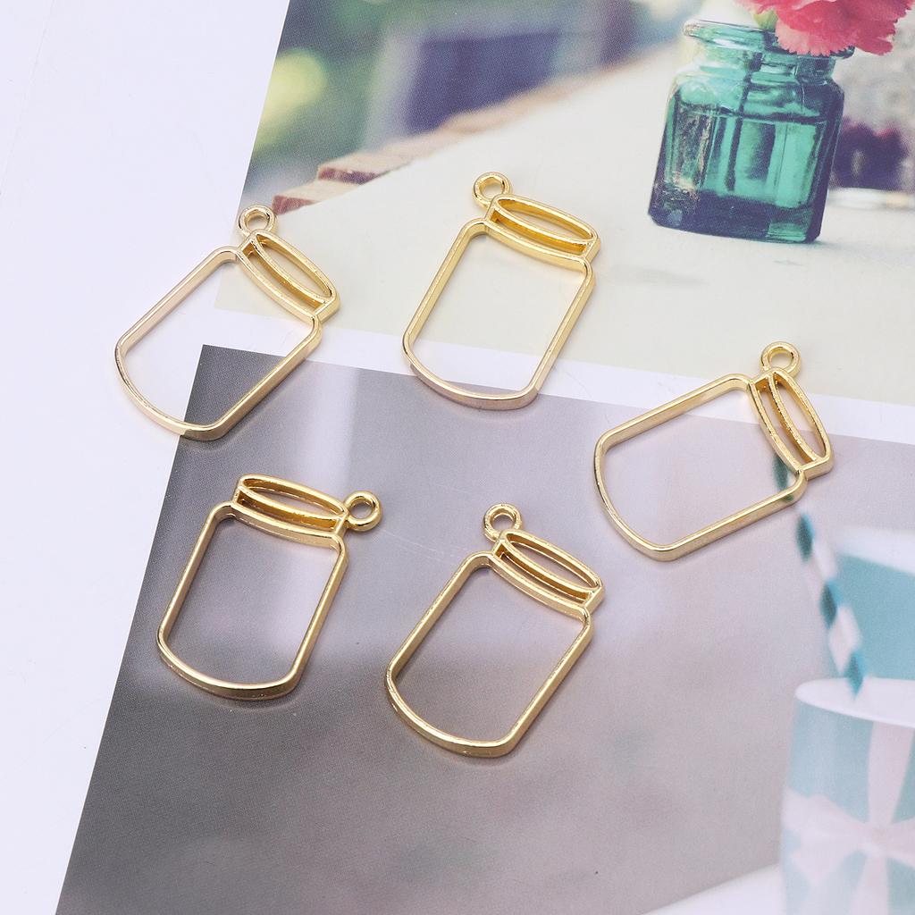 5 Pcs/Set UV Resin Floating Bottles Metal Frame Hollow Pendant Bezels with Loop
