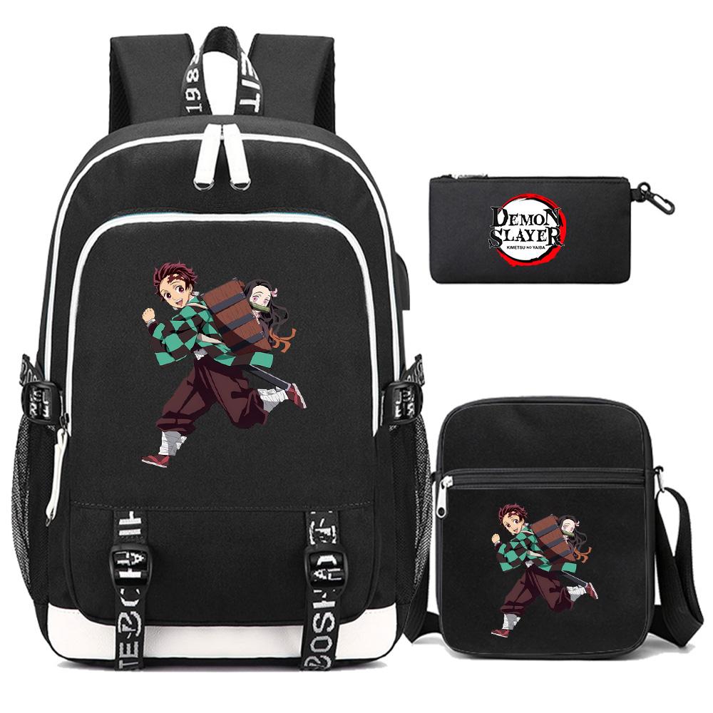 3Pcs/set Cartoon Demon Slayer Printed Backpack Large Capacity Bookbag Student Boy Girl School Bag Outdoor Laptop Travel Bag Gift