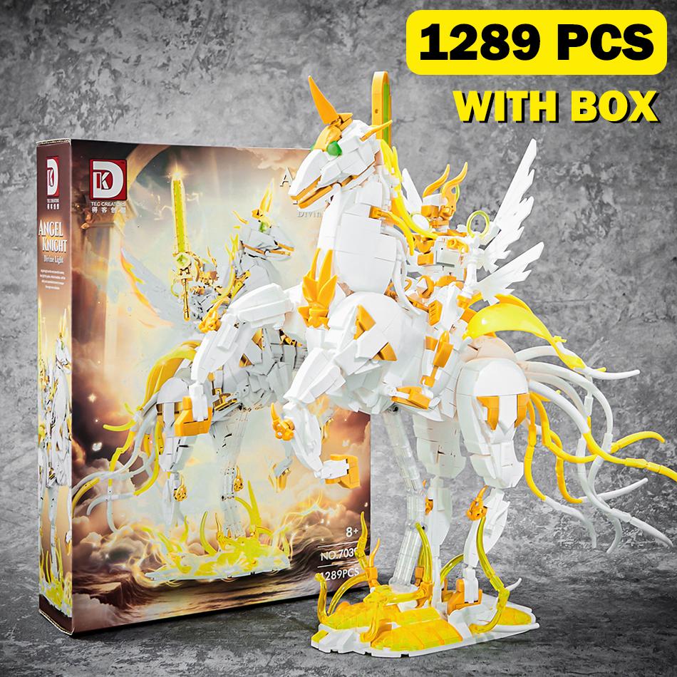 MOC Angel Rider Unicorn Hell Knight Warhorse Building Blocks Medieval Knight Mecha Figures Assemble DIY Bricks Toy for Kids Gift
