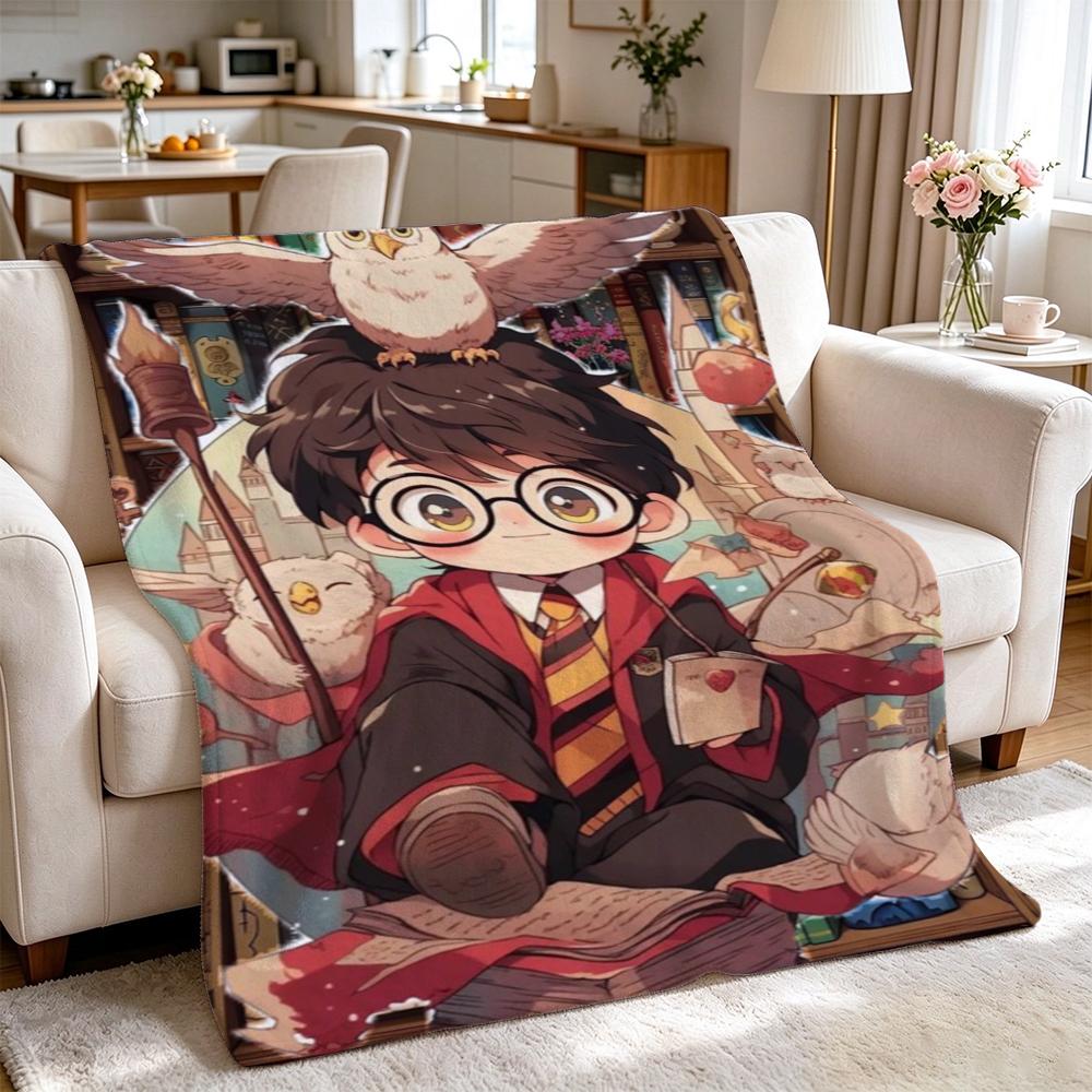 Wizard'S Magical Night Pattern Theme Flannel Blanket Suitable For All Seasons For Living Room Bedroom Gaming Room Lightweight Home Decor