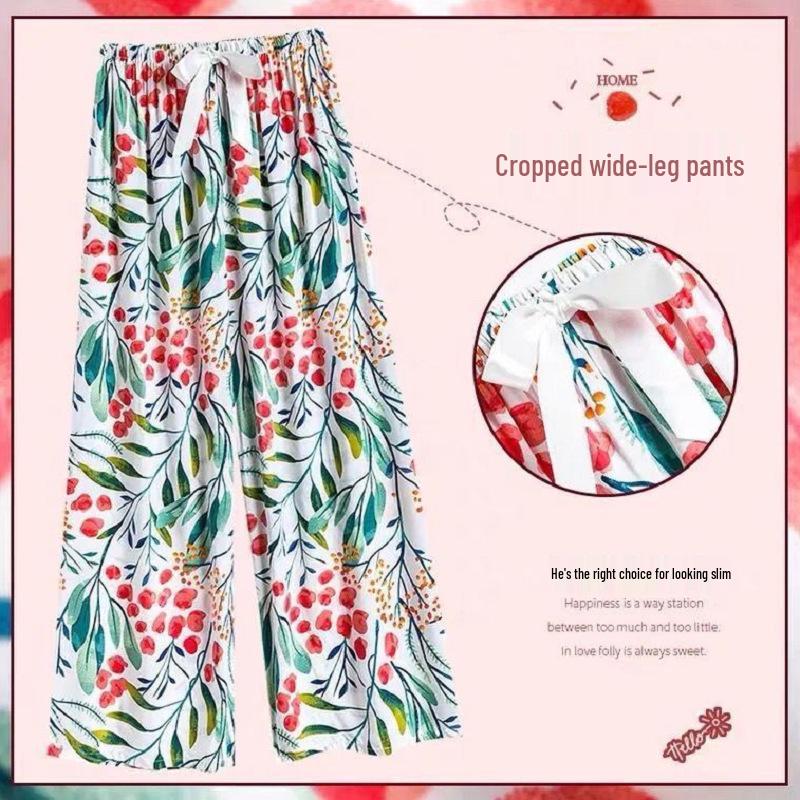 Damspecifika Plus Size Byxor i Bomull och Silke med Vida Ben - Casual Niopunktslängd för Hem & Utomhus