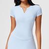 Womens V-Neck Slim Fit Short Sleeve Athletic Top Running Yoga Fitness Training Sportswear