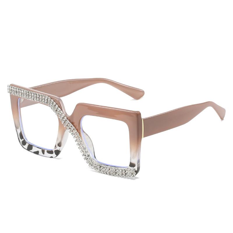 Diamond-Encrusted Glasses Frame, Personalized Punch, Colorful Square Frame Glasses, Hip-Hop Flat Glasses.