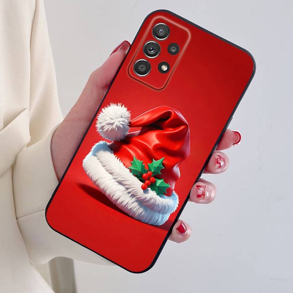 New Year Gift Cartoon Christmas Silicone Phone Case For Samsung S24,21,22,23,30,Ultra,20,Plus,Note,10,9,Black Soft Silicone Case