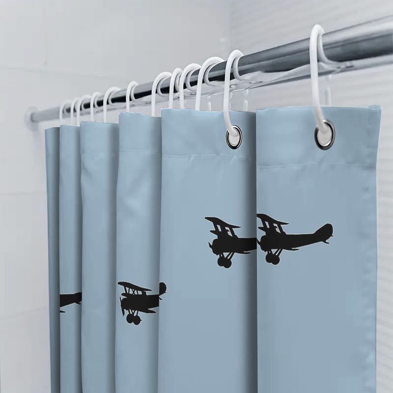 Vintage Airplane Shower Curtain Rustic Farmhouse Bathroom Decor Bluebird Aviation Travel Theme Washable Fabric Backdrop