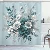 Teal Shower Curtain, Fantasy Jungle Vibe Jumble Design Flowery Bouquet With Leaves Print Bohemian, Cloth Fabric Bathro