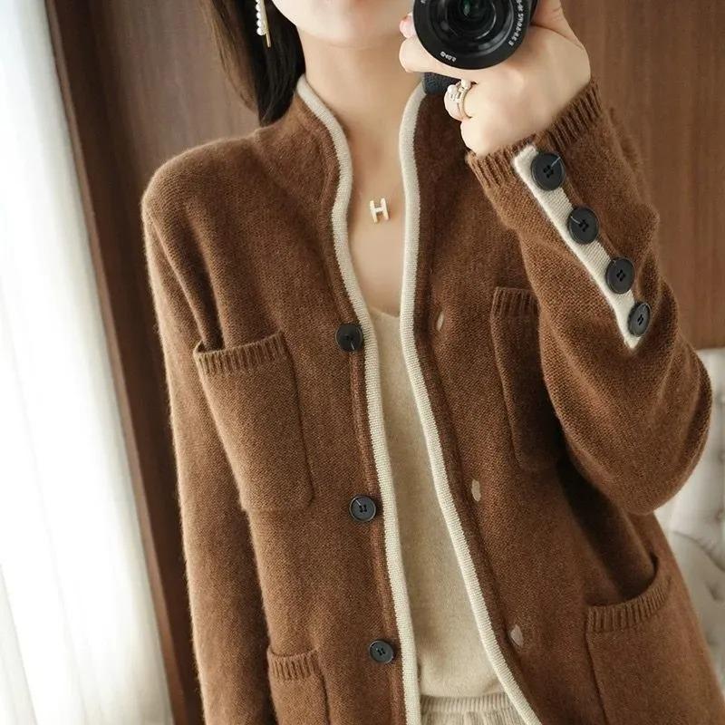 Sweaters Coat Cardigan for Women Autumn Winter Large Size Solid Color Loose Long Sleeve Knit Sweaters Coat