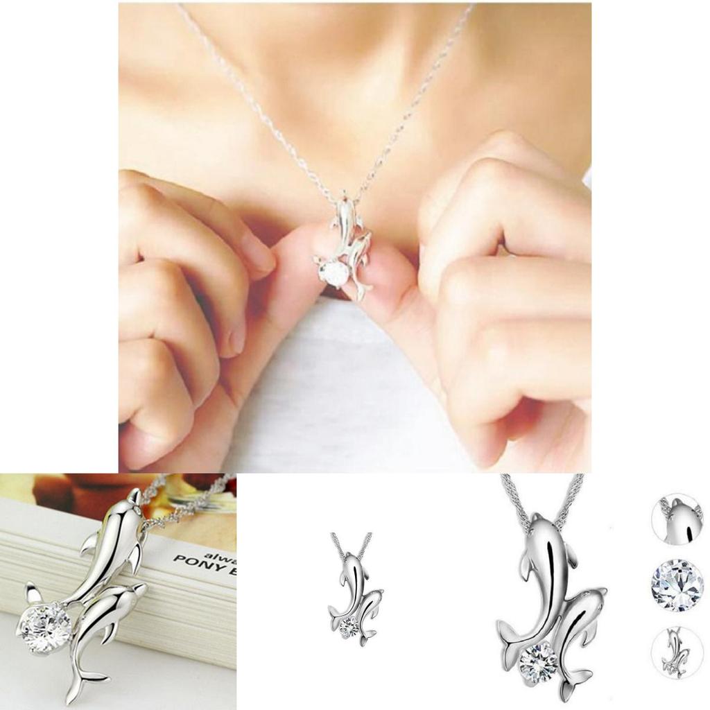 Stylish Double Dolphin Rhinestone Pendant Necklace With Premium Alloy Materials