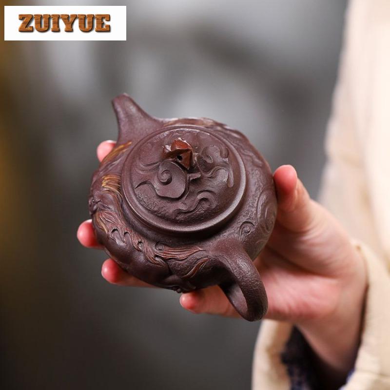 180ml Yixing Lila Ton Teekannen Handgefertigt Glücksbringer-Tierkanne Rohmaterial Lila Ton Teekocher Kanne Mit Sieb Zisha Teegeschirr