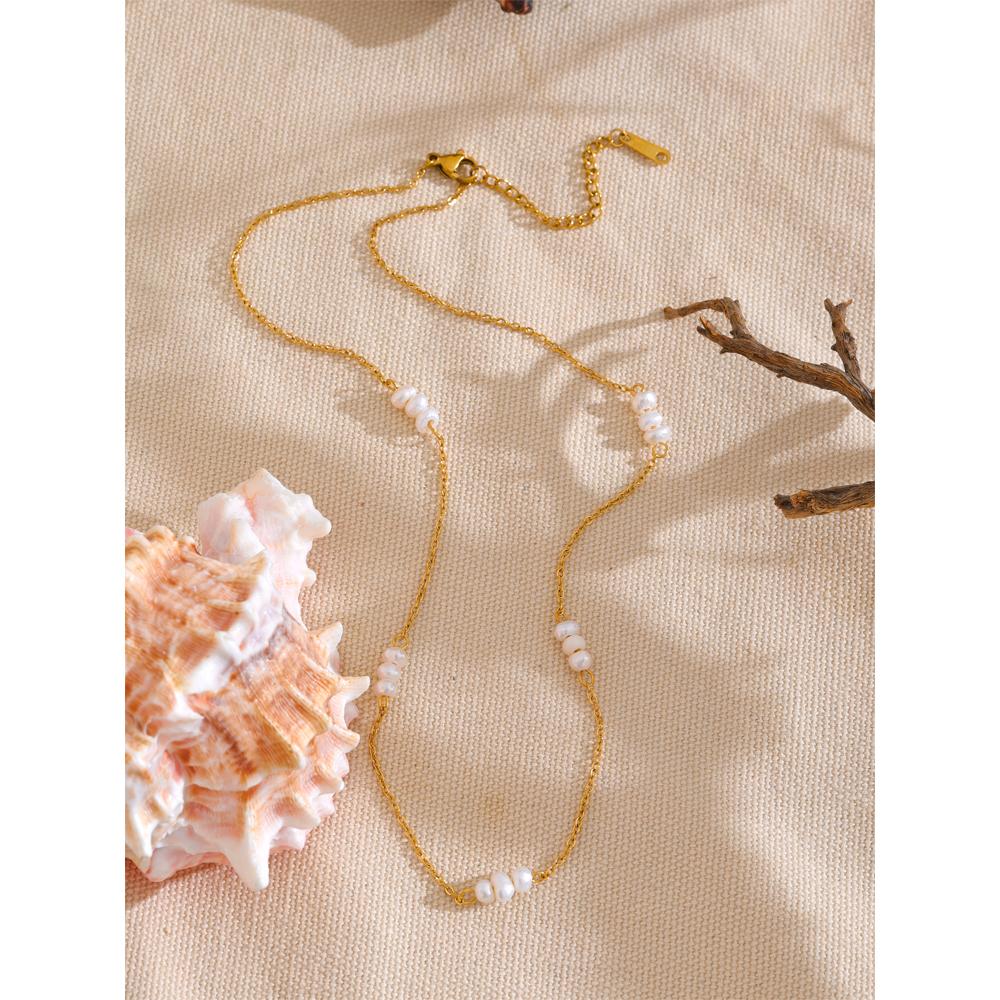 Yhpup 40+6CM Natural Freshwater Pearls Chain Collar Necklace 18k Gold Color Plated Trendy Fashion Daily Jewelry Accessories
