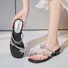 Augustine Thick Heel Slippers Female 2025 New Summer Rhinestone Butterfly Toe Wear Fairy Style High Heel Sandals
