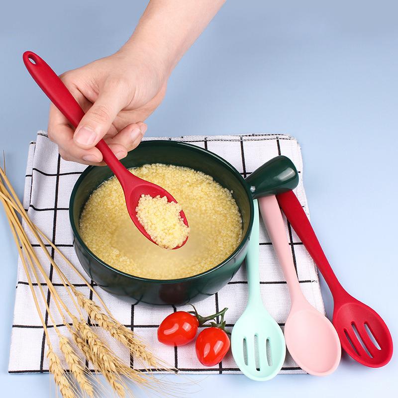 Solid Color Silicone Spoon Heat Resistant Non-stick Rice Spoons Kitchen Utensil Slotted Spoon Cooking Kitchen Tool Tableware