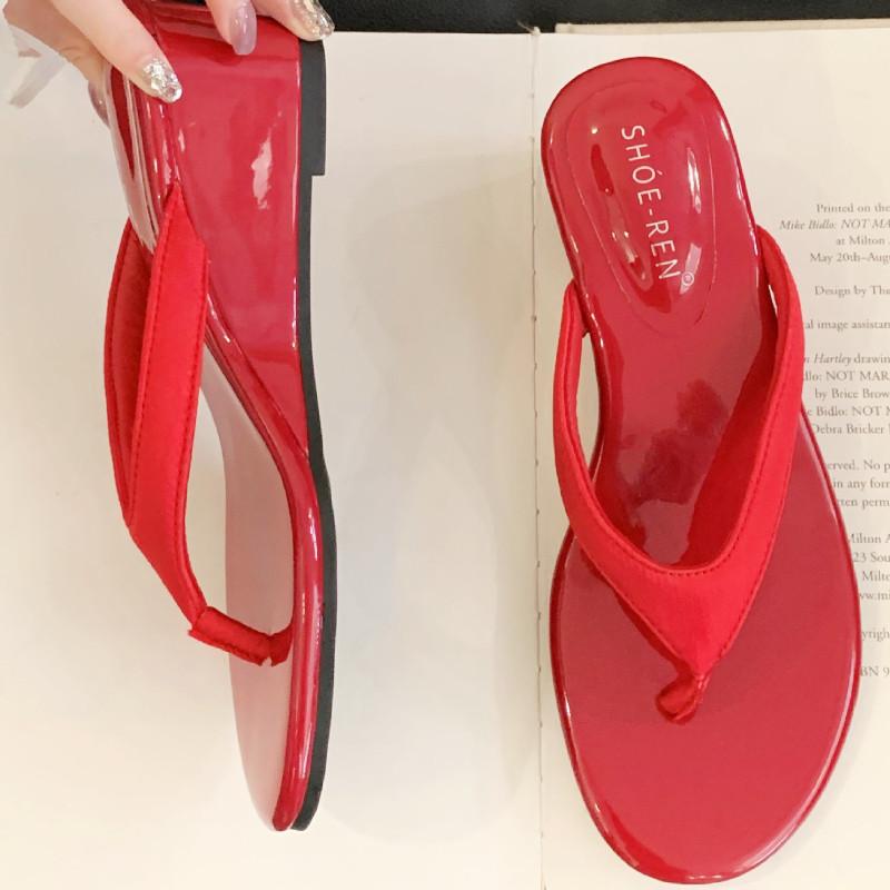 Fashion Round Toe Clip Toe Women Flip Flops Open Toe Non-slip Wedges Sandals Woman 2025 Summer Fashion Comfortable Vacation Beach Shoes