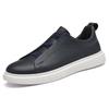 New Men's Plus Size Cowhide Skate Shoes with Elastic No-Tie Laces In White - Casual European Style Loafers