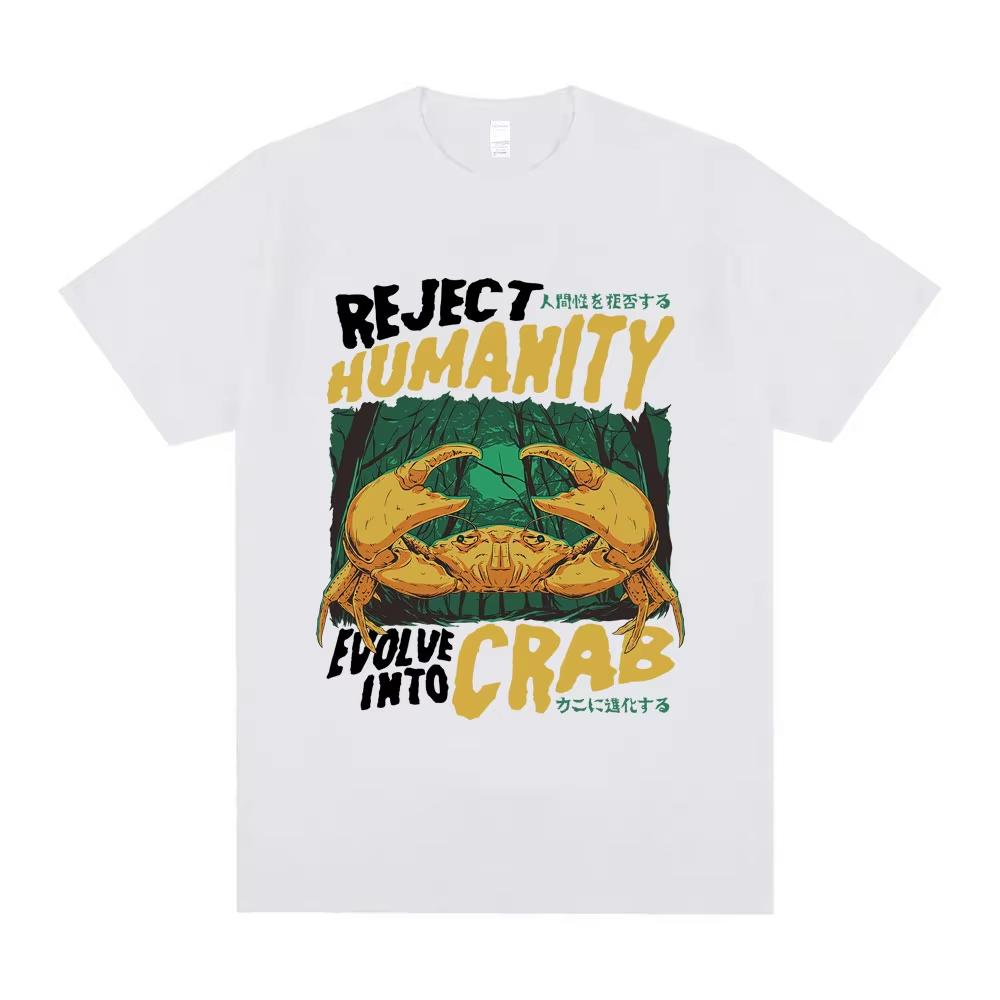 Rechaza la Humanidad Evolve in To Crab Camiseta Divertida Estilo Japonés Cangrejos Camisetas Verano Hombres Mujeres Estilo Humor Manga Corta