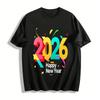 2026 New Year Themed Trendy Print Casual Loose Top For Men Women Pure Cotton T-shirt